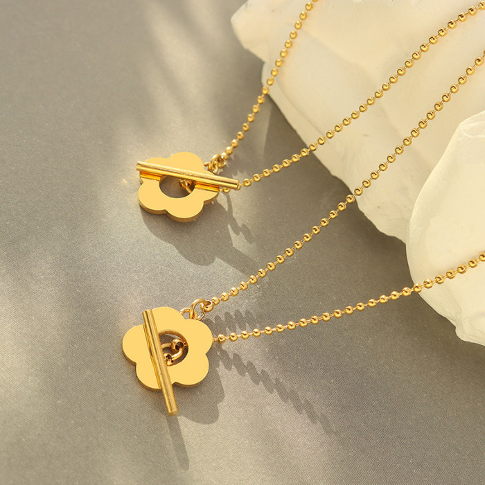 Dainty Little Flower OT Beaded Chain Chokers Necklaces Minimalist Stainless Steel Beads Choker Handmade Designed Collars