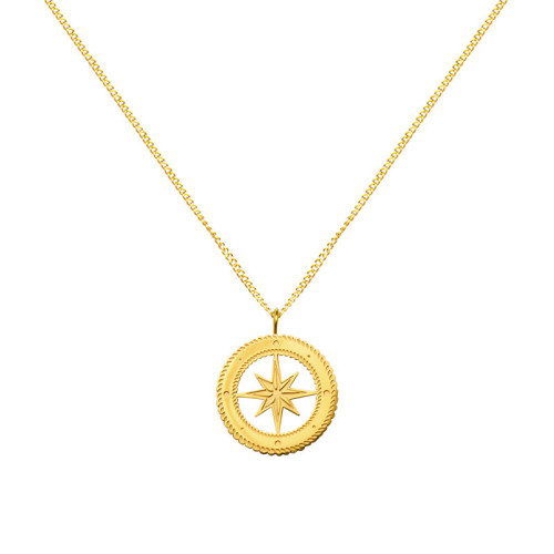 Hip Hop Rock Women Men Gold Compass Pendant Necklace Vintage Stainless Steel Round Coin Fashion Chain Jewelry