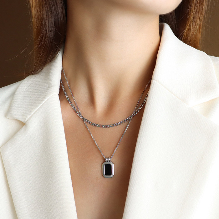 Stainless Steel Jewelry Black Shell Acrylic Double Layered Necklace Women's Fashion Clavicle Chain