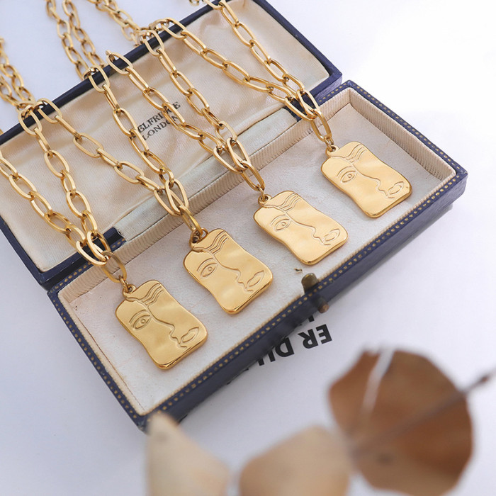Authentic Abstract Portraits Square Medal Pendants Necklace Jewelry Friendship Gift