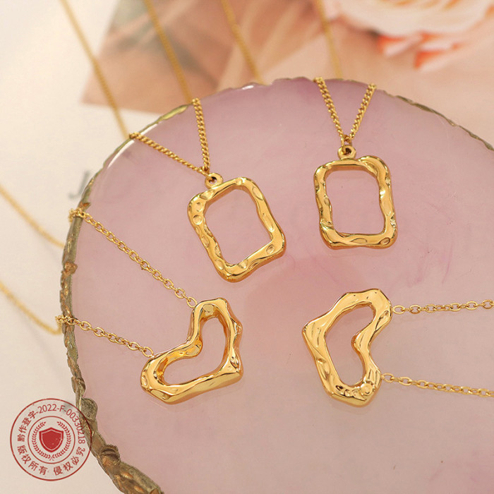Irregular Texture Hollow Heart Square Necklace for Women Simple Temperament Jewelry Wholesale