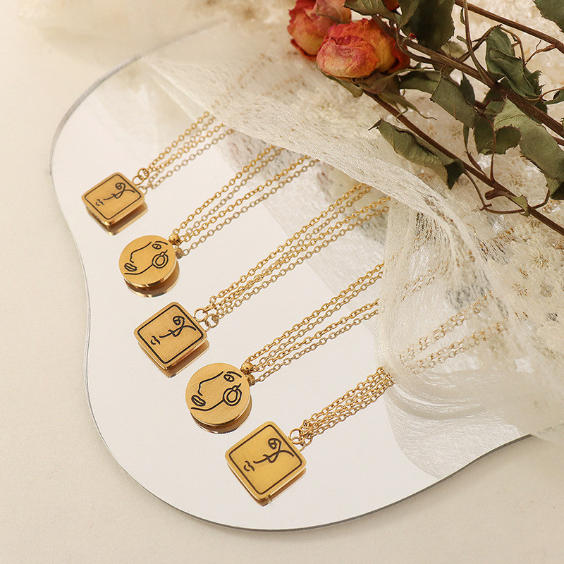 Originality Personality Geometry Round Square Face Head Portrait Alloy Necklace Fashion Jewelry Wholesale