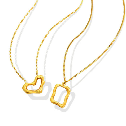 Irregular Texture Hollow Heart Square Necklace for Women Simple Temperament Jewelry Wholesale