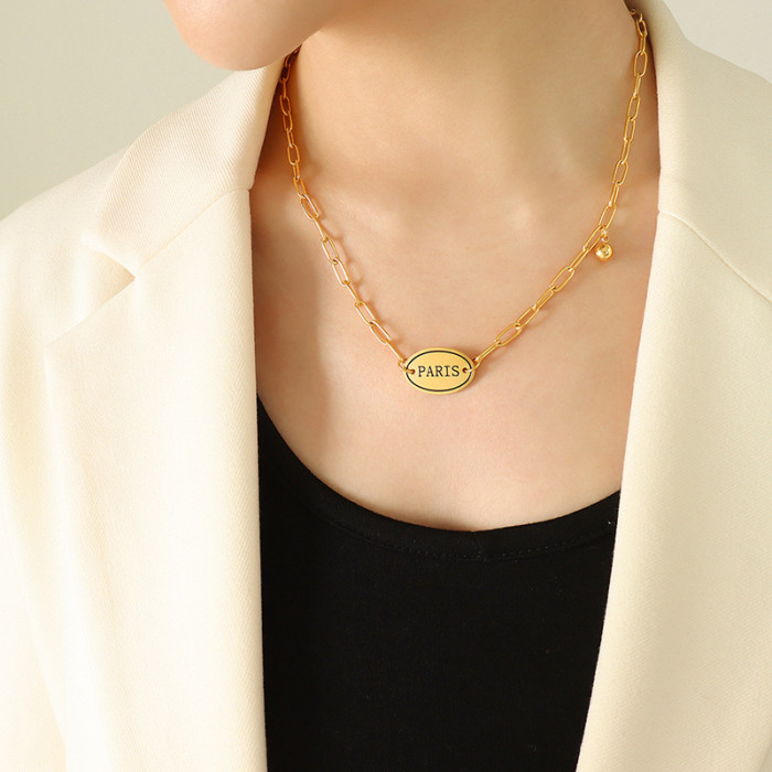 Fashion Classic Jewelry Oval Letter Plate Pendant Pandantive Gold Necklace For Women Versatile Titanium Steel Necklaces