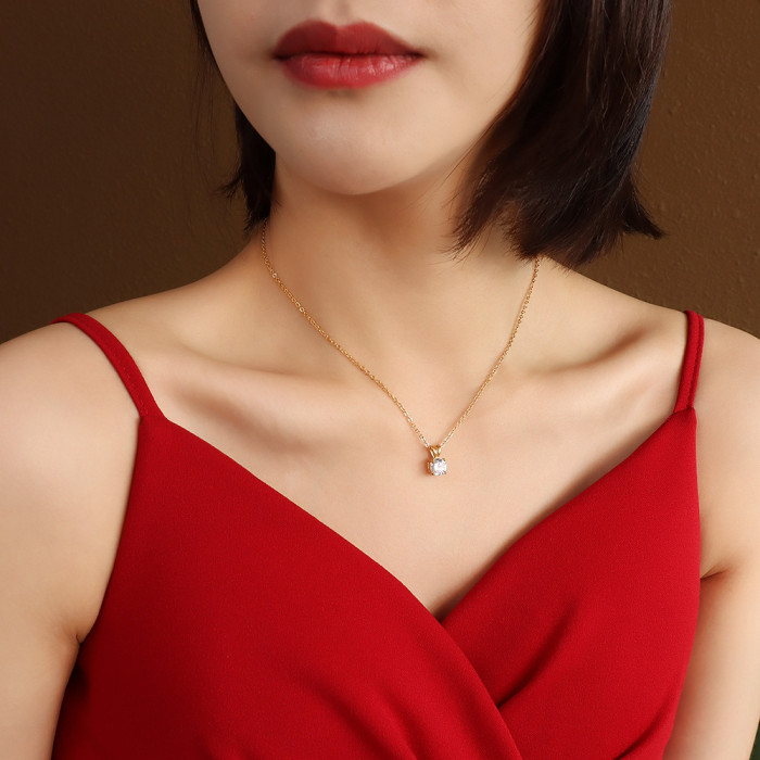 Classic Fashion Single Zircon Necklace Box Chain for Women Sweet Micro-set Pendant Choker Wedding Accessories Jewelry Gifts
