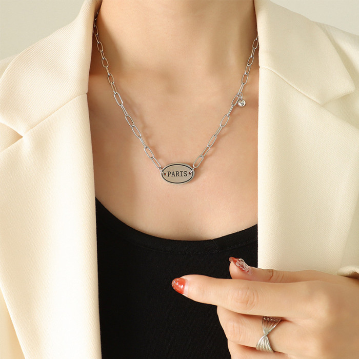 Fashion Classic Jewelry Oval Letter Plate Pendant Pandantive Gold Necklace For Women Versatile Titanium Steel Necklaces