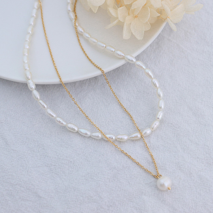 Beaded Choker Double Layers Pearls Pendant Necklace for Women Elegant Wedding Girl Female Gold Chains Necklace Fashion Jewelry