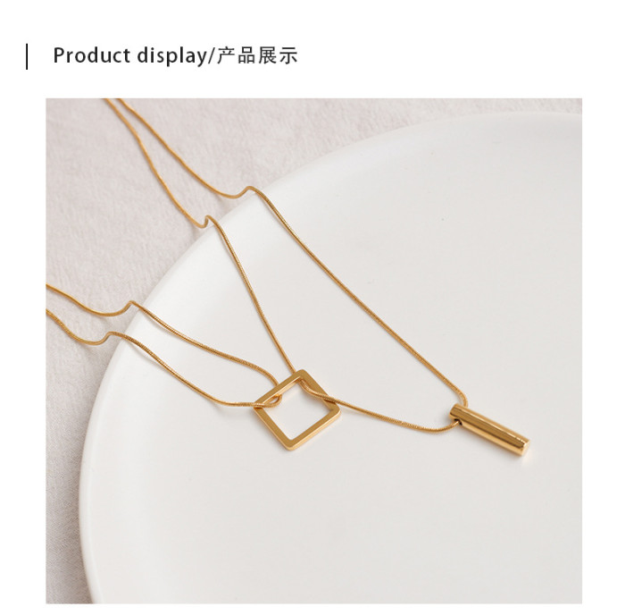 Double Layered Necklace Choker Women Square Necklace Pendant Strip Gold Color Collares Fashion Girl Party Alloy Jewelry
