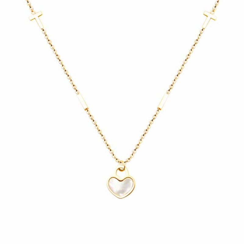 Fashion Love Heart White Sea Shell Pendant Necklace Titanium Steel Plated 18K Gold Choker Necklace Jewelry