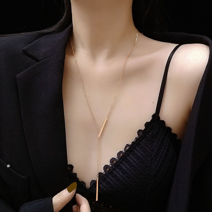 Chain Long Bar Necklace Tiny Y Shape NecklaceS Minimalist Pendant Charm