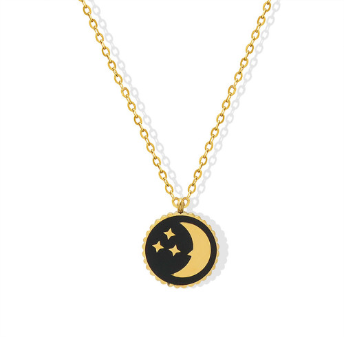 Jewelry Niche Design Star Moon Round Card Pendant Necklace Female Titanium Steel Gold Clavicle Chain