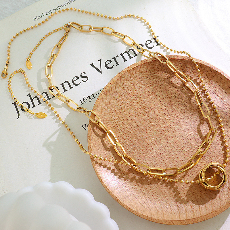 Irregular Circle Necklace for Women Geometric Handmade Clavicle Chain Double Layer Necklace Jewelry