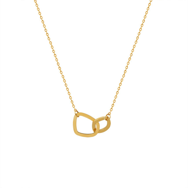 Double Square Interlocking Necklace for Women Geometric Clavicle Chain Choker Jewelry