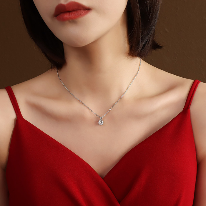 Classic Fashion Single Zircon Necklace Box Chain for Women Sweet Micro-set Pendant Choker Wedding Accessories Jewelry Gifts