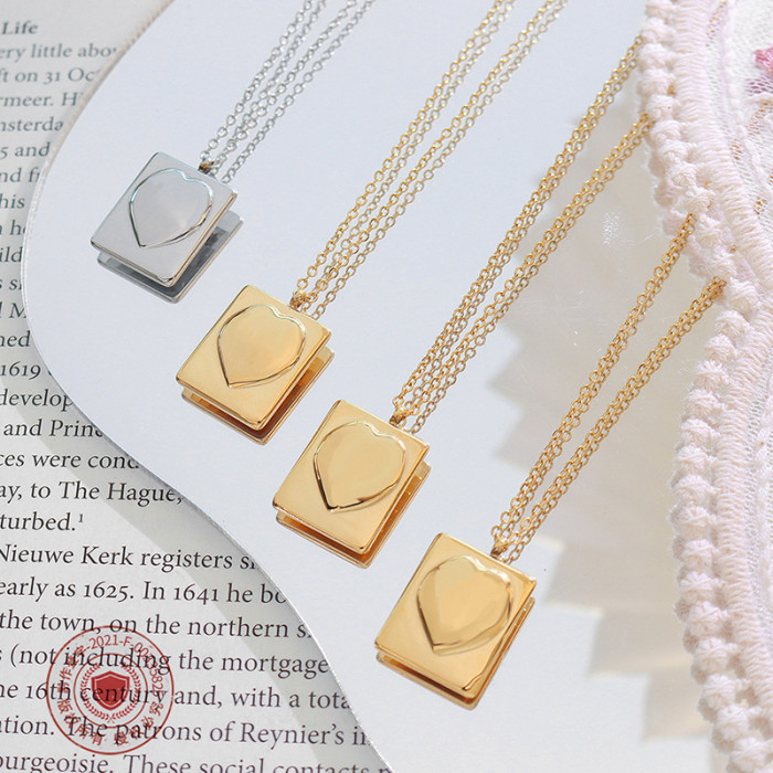 2022 New Stainless Steel Cute Square Love Pendant Necklace For Women Charm Female Jewelry Gift