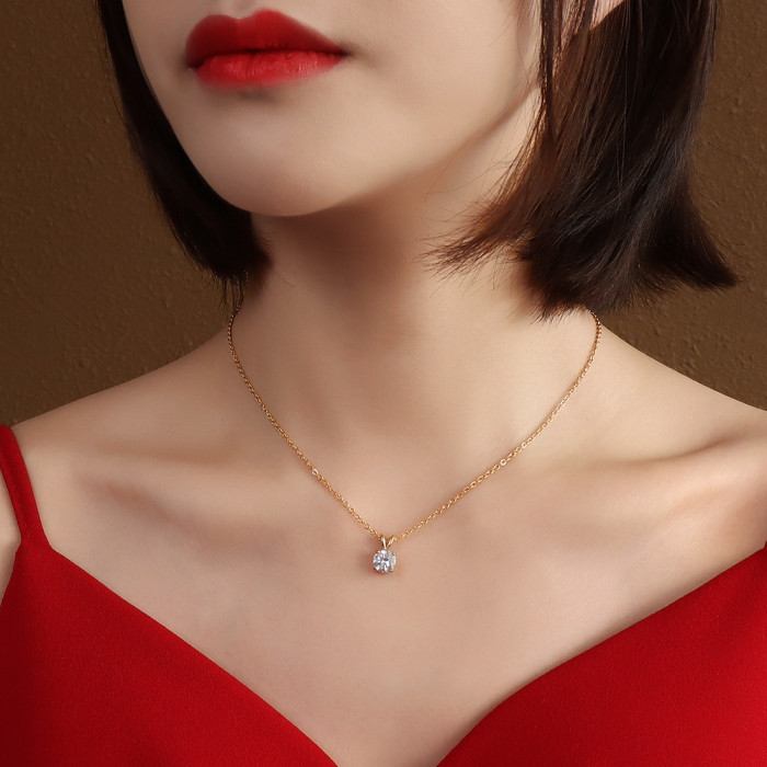 Classic Fashion Single Zircon Necklace Box Chain for Women Sweet Micro-set Pendant Choker Wedding Accessories Jewelry Gifts