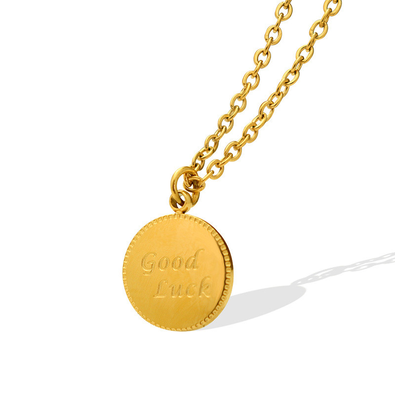 Double Layer Letter Round Disc Clavicle Chain Necklace for Women Good Luck Charm Necklace