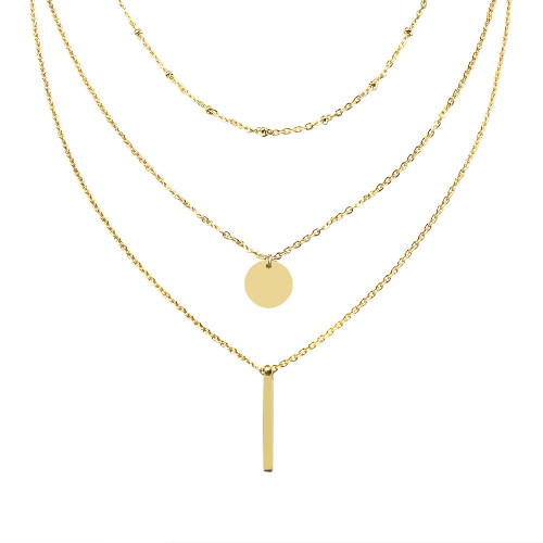 Gold Color Simple Three Layers Necklace Smooth Long Strip Pendants Women Wedding Gift Fine Accessories