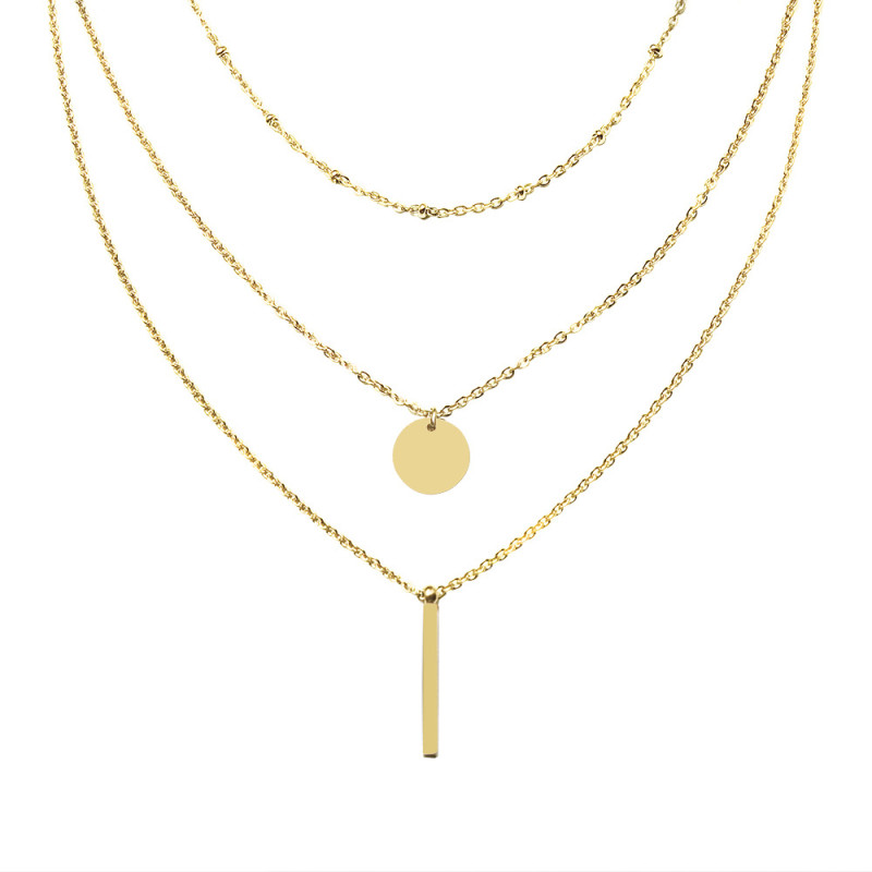 Gold Color Simple Three Layers Necklace Smooth Long Strip Pendants Women Wedding Gift Fine Accessories