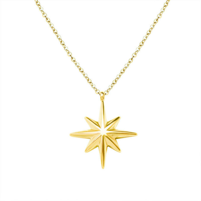 Retro Jewelry Gold Color Star Pendant Necklace for Women Chain Stainless Steel