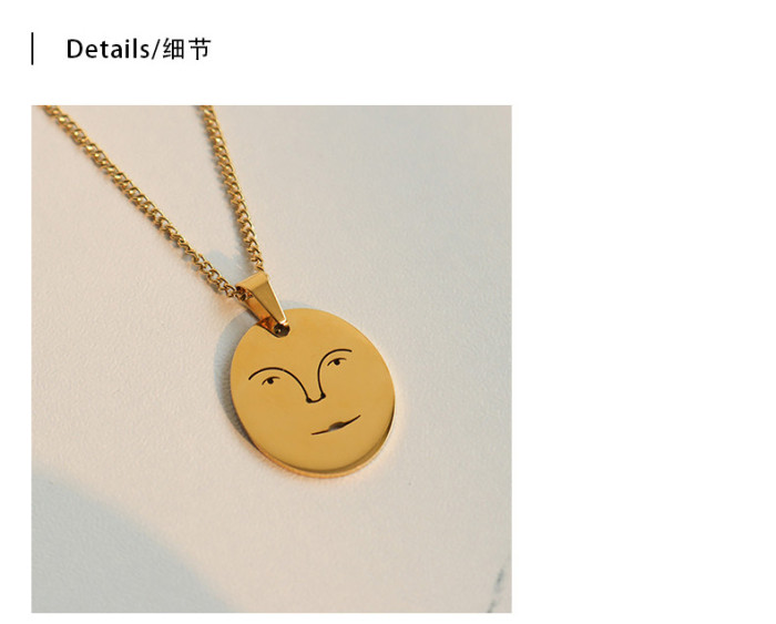 Punk Human Face Pendent Necklace for Women Retro Abstract Hollow Out Statement Golden Face Necklace Fashion Female