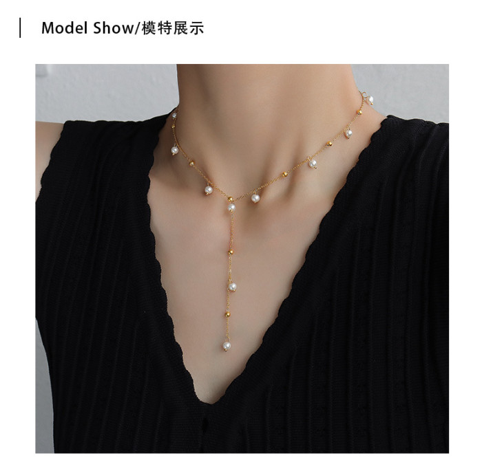 Fairy Multi Simulated Pearls Long Tassel Pendant Necklace for Women Y Shaped Strand Beaded Chokers Necklaces Jewelry