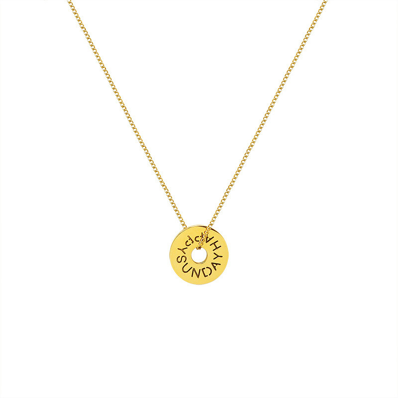 Hollow Round Circle English Letter Necklace Gold Clavicle Chain Necklace for Women