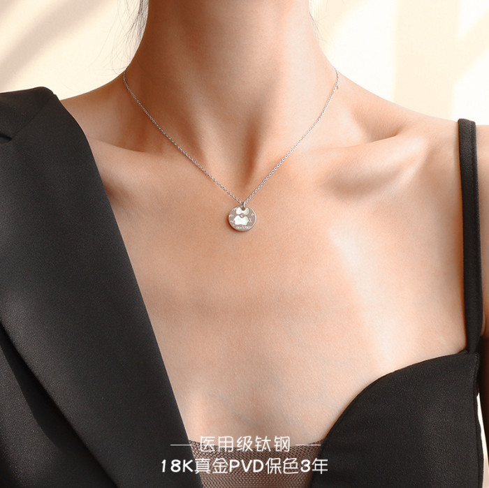 Stainless Steel Jewelry White Seashell Round Brand Pendant Necklace Female Sweet Clavicle Chain