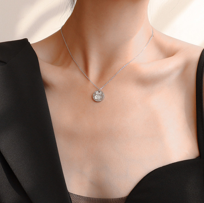 Stainless Steel Jewelry White Seashell Round Brand Pendant Necklace Female Sweet Clavicle Chain