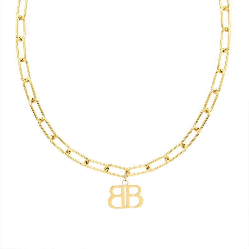 New Thick Double Letter B Chain Choker Necklace Women Copper Alloy Minimalist Chunky Collar Necklace Jewelry