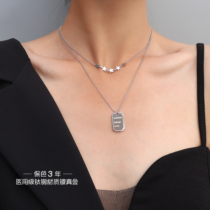 2 Layer Chains Stainless Steel Star Choker for Woman Girls Multilayer Square Letter Pendant Necklaces