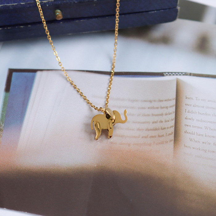 Stainless Steel Necklace For Women Man Cute Little Elephant Gold And Silver Color Pendant Necklace Engagement Jewelry p587