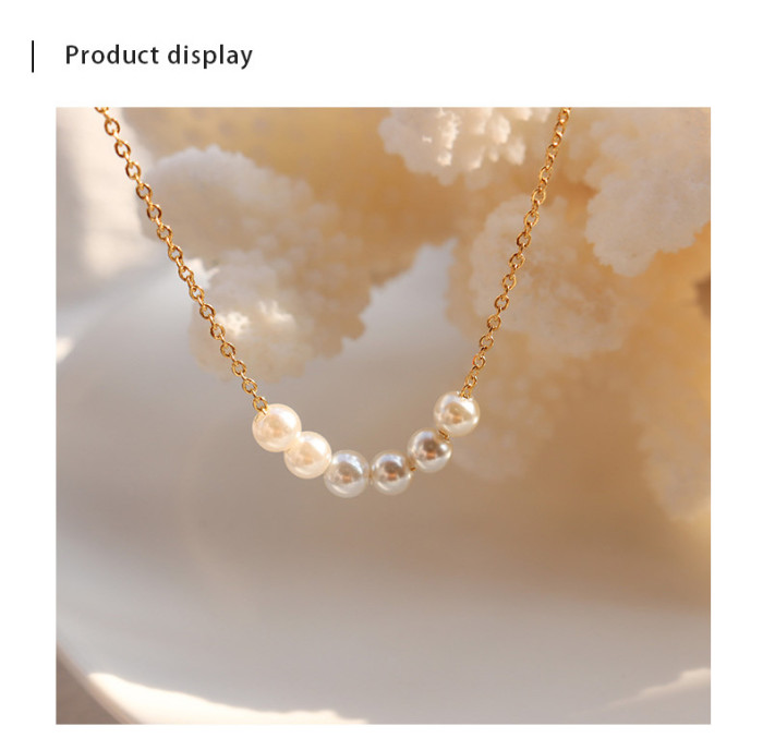 2022 New Fashion Kpop Cute 6 Pearl Choker Necklaces Stainless Steel Chain Necklace Pendant Party for Women Jewelry Girl Gift