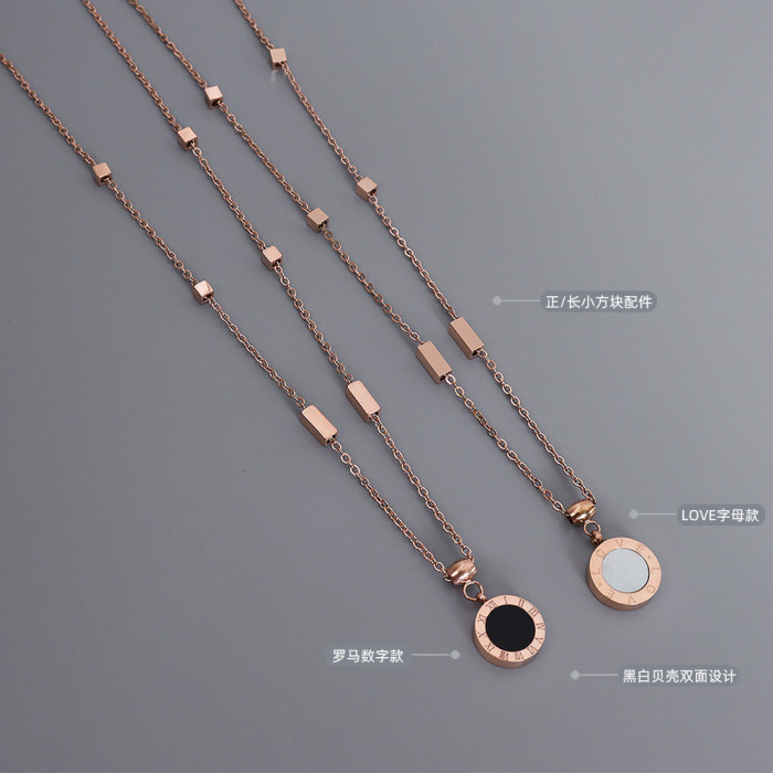 Fashion Luxury Gold Roman Numerals Long Necklace Pendant for Women Girl High Polish 316 L Stainless Steel Jewelry
