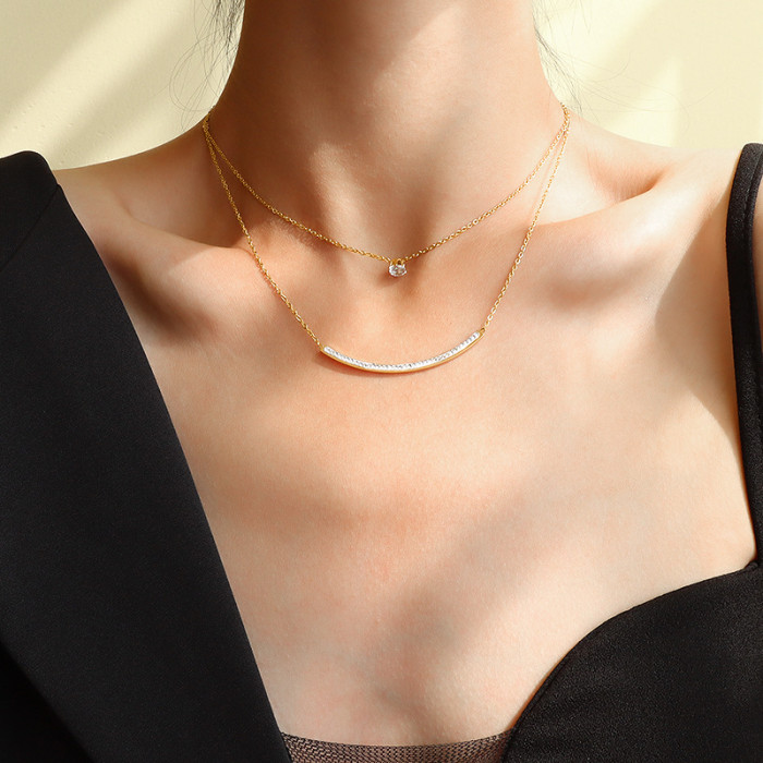 Stainless Steel Jewelry Smile Zircon Double Layered Necklace Women's Fashion Clavicle Chain
