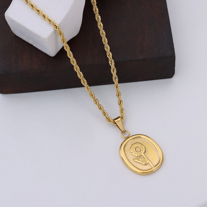 Rose Flower Oval Brand Necklace For Women Exquisite Sweater Chain French Accessories