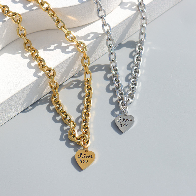 Punk Metal Heart Clavicle Chain Necklace Female Geometric Buckle Thick Chain Rock Hip Hop Silver Color Choker Necklace Gift