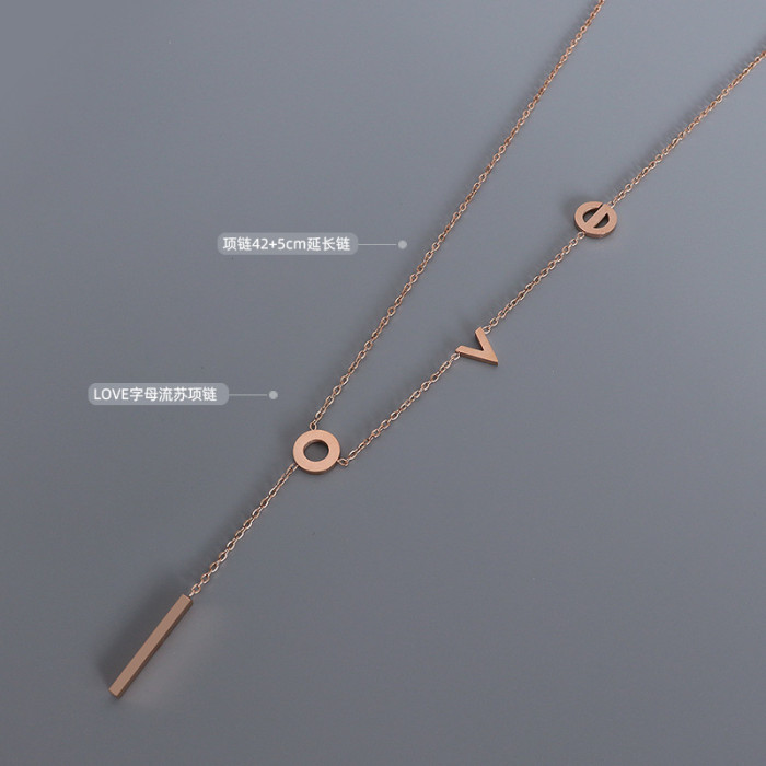 New Letter Love Pendant Necklaces Stainless Steel Rose Gold/Gold/Silver Color Tassel Link Chain Necklace Women Collars