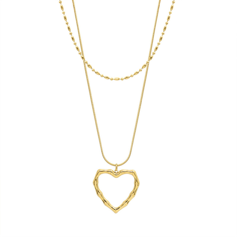 Vintage Double Layer Hollow Big Heart Pendant Necklace Gold Color Metal Chains Necklaces for Women Fashion Jewelry