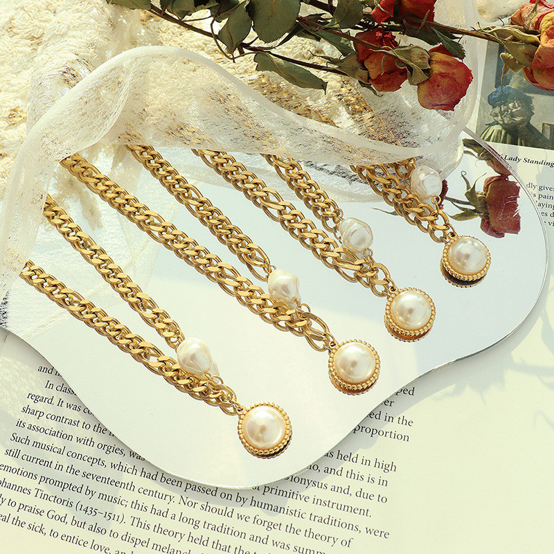 New Baroque Freshwater Natural Pearl Pendant Thick Chain Necklace Geometric Irregular for Women Girls Party Jewelry
