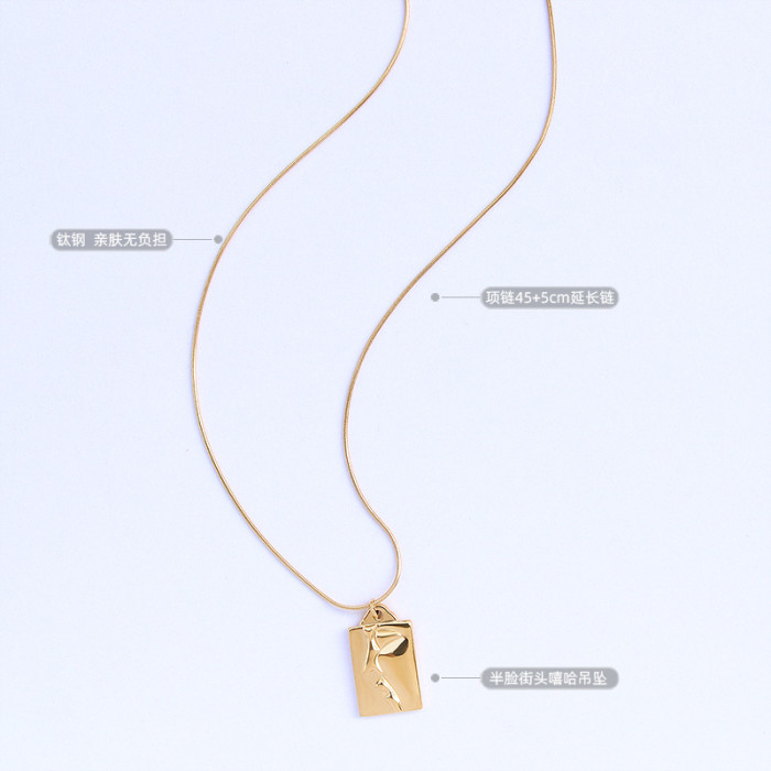 Stainless Steel Geometric Hip Hop Half Face Portrait Pendant Necklace Female Neck Chain For Women's Accessories Jewelry
