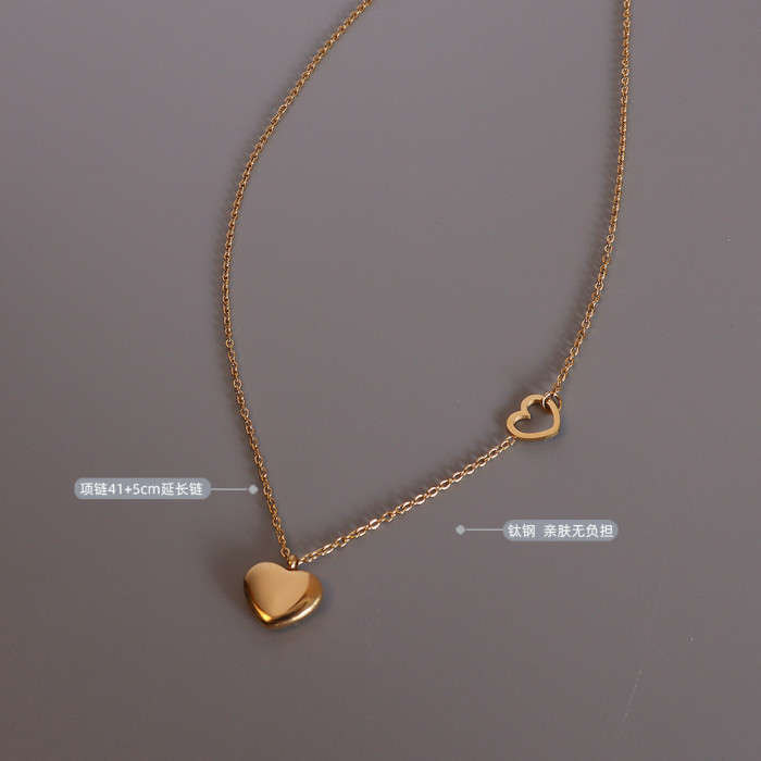 316L Stainless Steel Love Heart Pendant Necklace For Women Vintage Punk Golden Clavicle Chain Jewelry