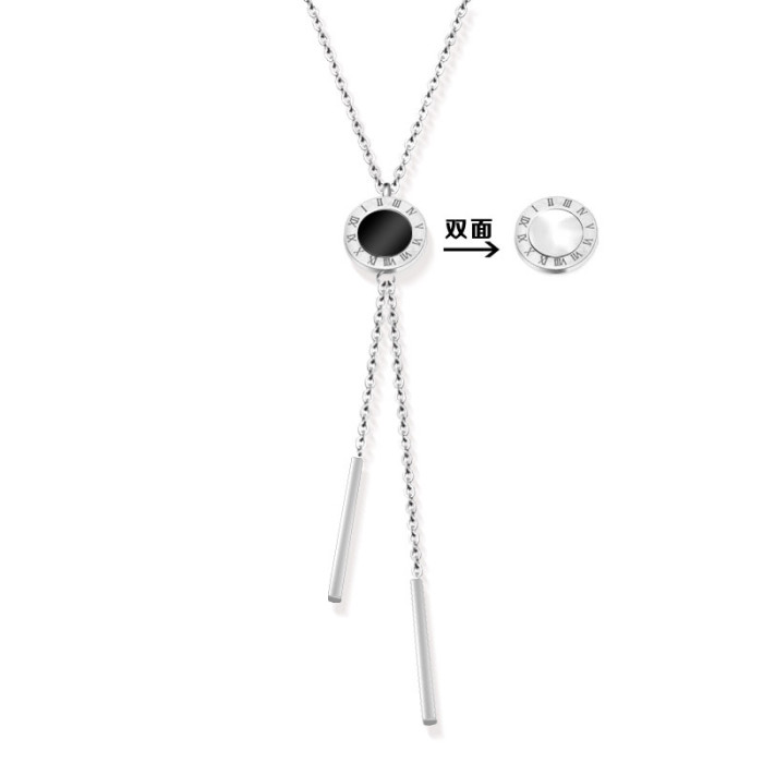 Hot Products Woman Classic Necklace Roman Numerals Black White Color Shell With Double Tassel Jewelry