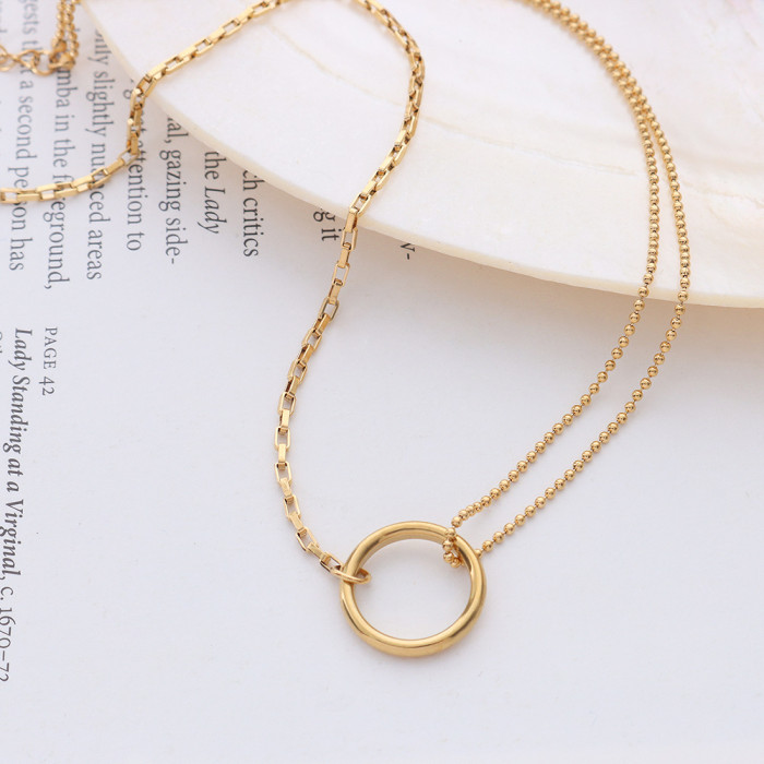 Double Chain Circle Necklace Gold Color Pendant Necklaces Fashion Clavicle Chains Statement Necklace Women Jewelry
