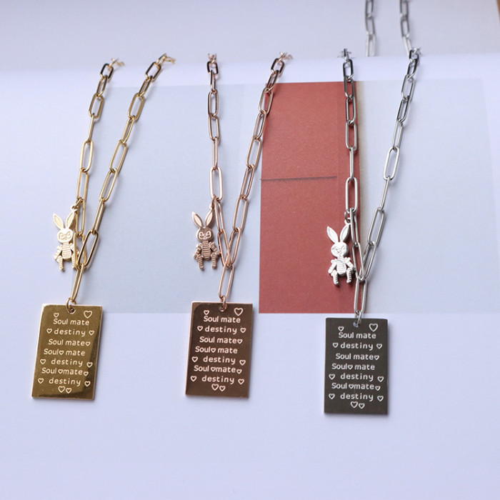 Love Letter Rabbit Pendant Necklace Yellow Gold Color 316 L Titanium Steel Jewelry Woman Gift Never Fade Hypoallergenic