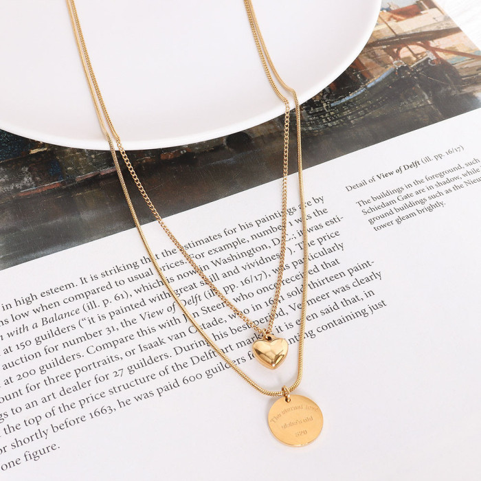 Fashion Double Layer Round Pendant Necklace for Women Custom Jewelry Heart  Pendant Necklace Lover Gift
