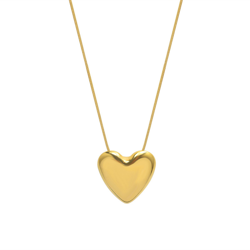 Trendy Valentine's Day Gift 3D Big Heart Pendent Necklace Gold Color Long Snake Chain Woman Necklace Vintage Jewelry Accessories