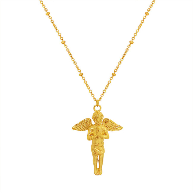 High Quality Gold Angl Pendant Necklace Hip Hop Men's Bling Iced Out Boy Angel Wing Rock Flying Angels Women Jewelry Necklaces