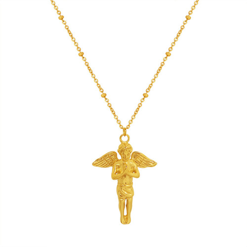 High Quality Gold Angl Pendant Necklace Hip Hop Men's Bling Iced Out Boy Angel Wing Rock Flying Angels Women Jewelry Necklaces