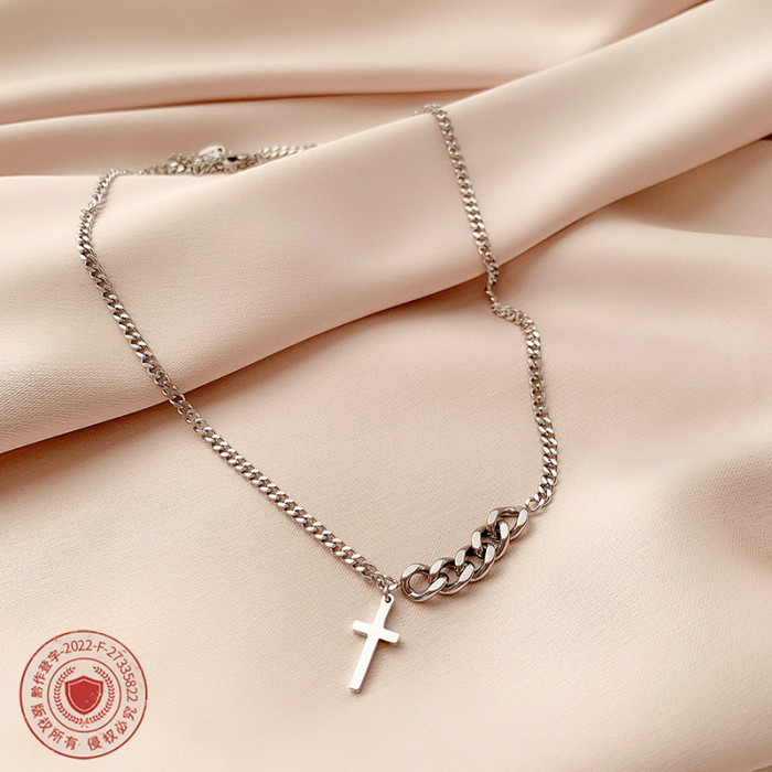Simple Classic Fashion Double Sided Cross Antique Silver Color Pendant Girl Splicing Chain Necklaces Jewelry for Women